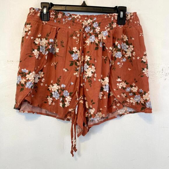 AMERICAN EAGLE burnt orange floral Flowy lightweight summer shorts sz Xl - Picture 2 of 5